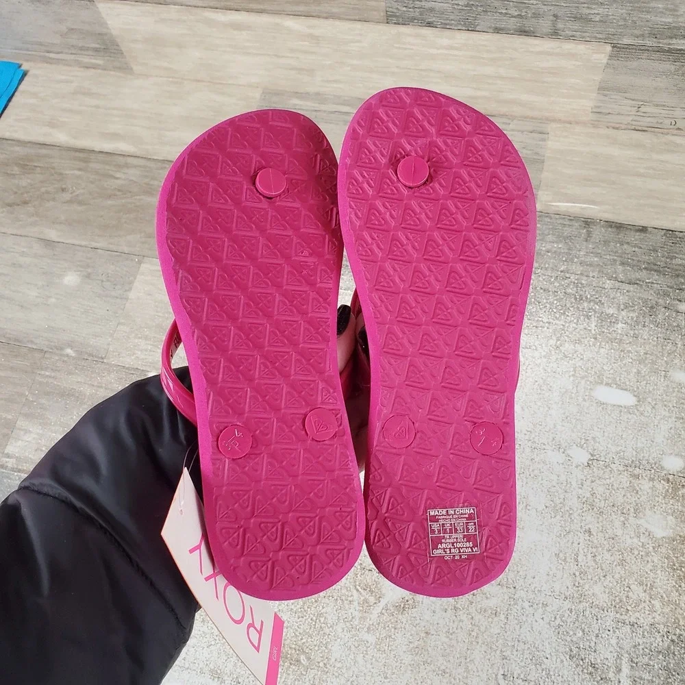 Roxy Viva VI Kid Flip Flop Sandal Sz 3 Hot Pink Leather Comfort Slip On Open Toe